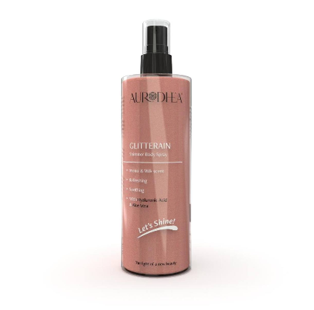 SOL21 GLITTERAIN – Golden Shimmer Body Spray (Monoi & Milk Scent) - 150 ml Enriched with Hyaluronic Acid & Aloe Vera