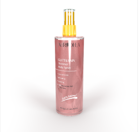 SOL22 GLITTERAIN – Pink Shimmer Body Spray (Coconut scent) - 150 ml Enriched with Hyaluronic Acid & Aloe Vera
