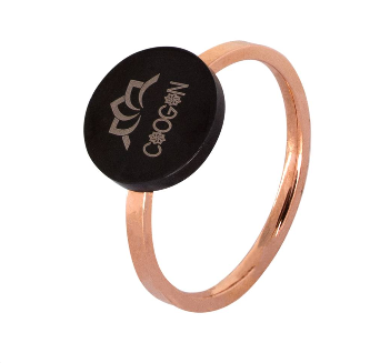 BIGAD019 24kt rose gold plated stainless steel ring with Chogan logo